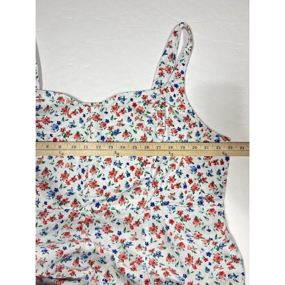 Old Navy Dress Women 3X White Blue Red Linen Floral Sleeveless Sundress Tropical - Picture 9 of 11